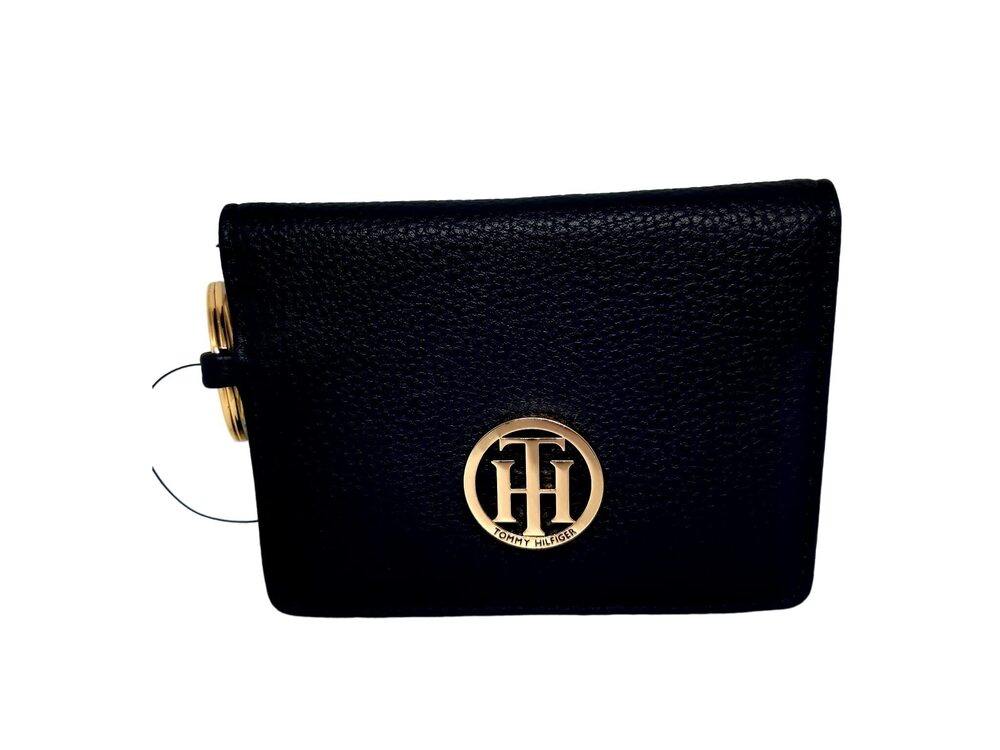 7234 Leather Wallet Card Holder Key Ring Gold Logo, Blue, Standard, Classic